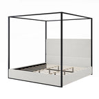 Modern Luxury Metal Canopy Bed with Tall Upholstered Headboard