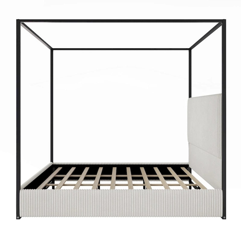 Modern Luxury Metal Canopy Bed with Tall Upholstered Headboard