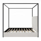 Modern Luxury Metal Canopy Bed with Tall Upholstered Headboard