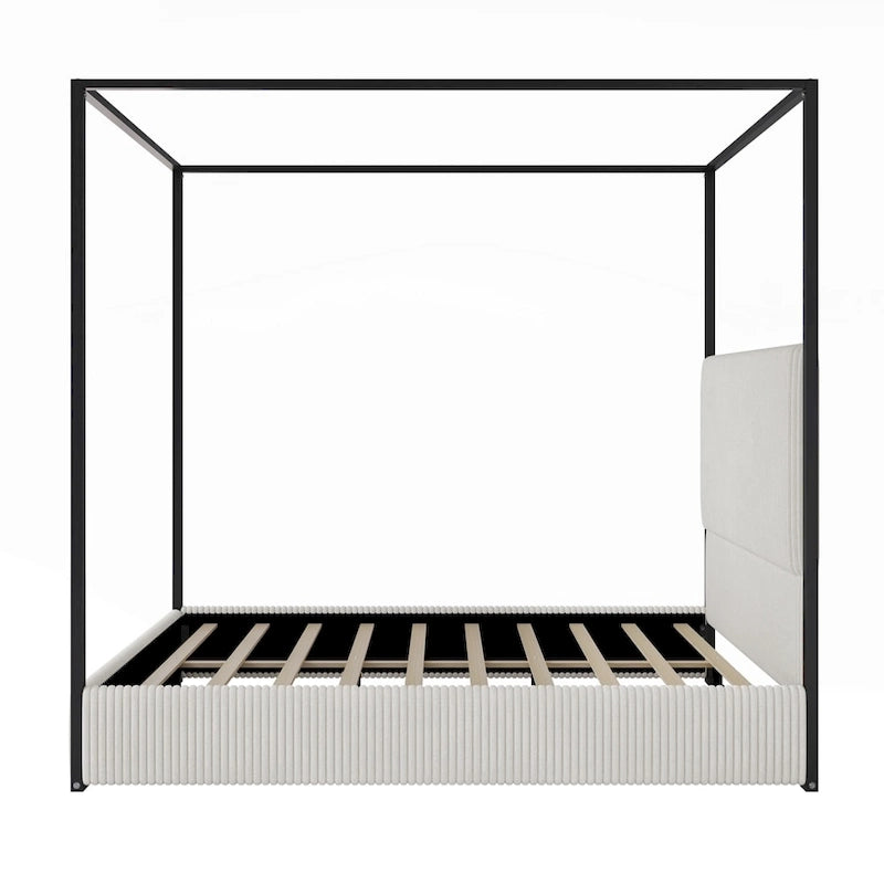 Modern Luxury Metal Canopy Bed with Tall Upholstered Headboard