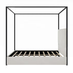 Modern Luxury Metal Canopy Bed with Tall Upholstered Headboard