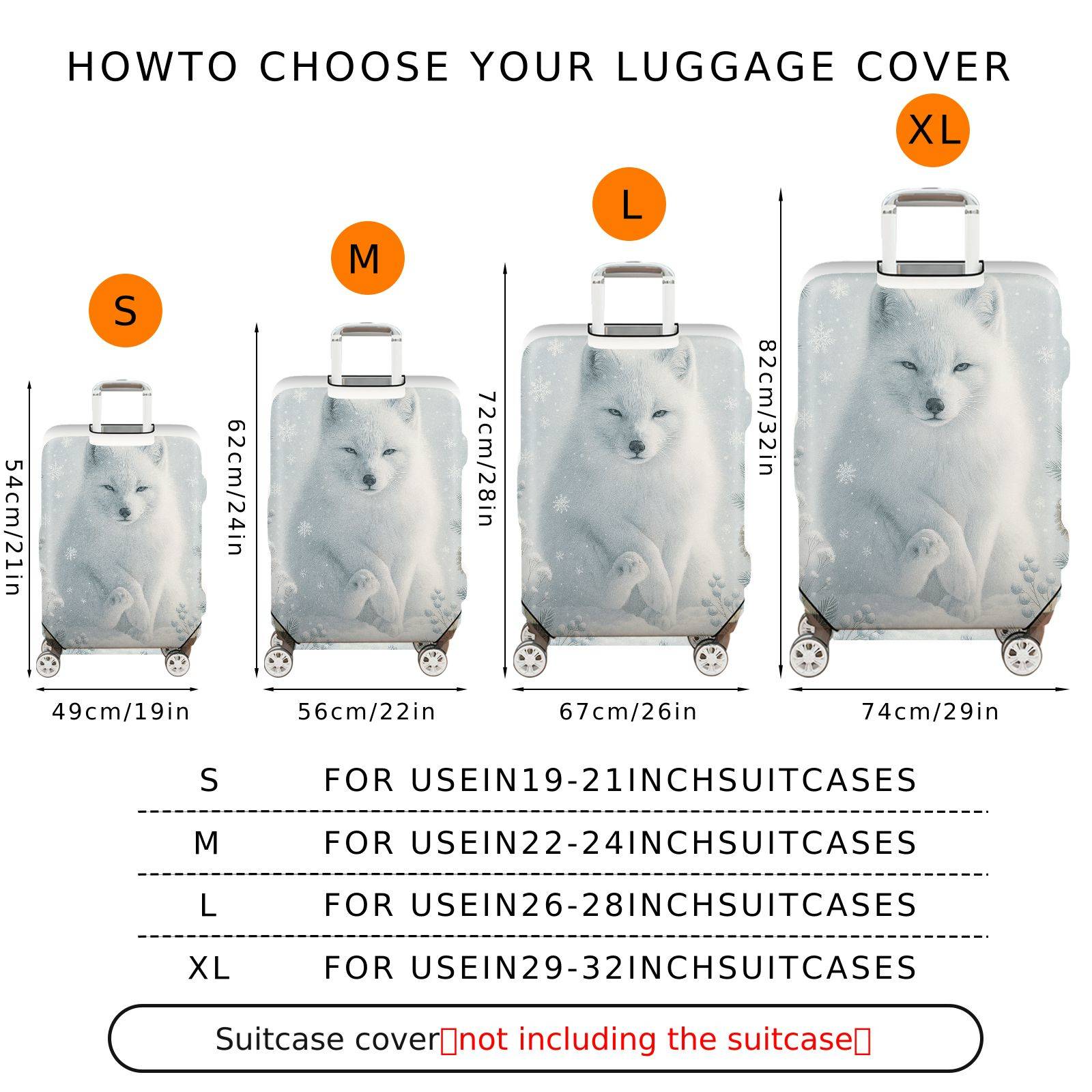 1-Piece Arctic Fox Snow Winter Nature Pine  Suitcase Luggage Cover, Stretch Protective Sleeve