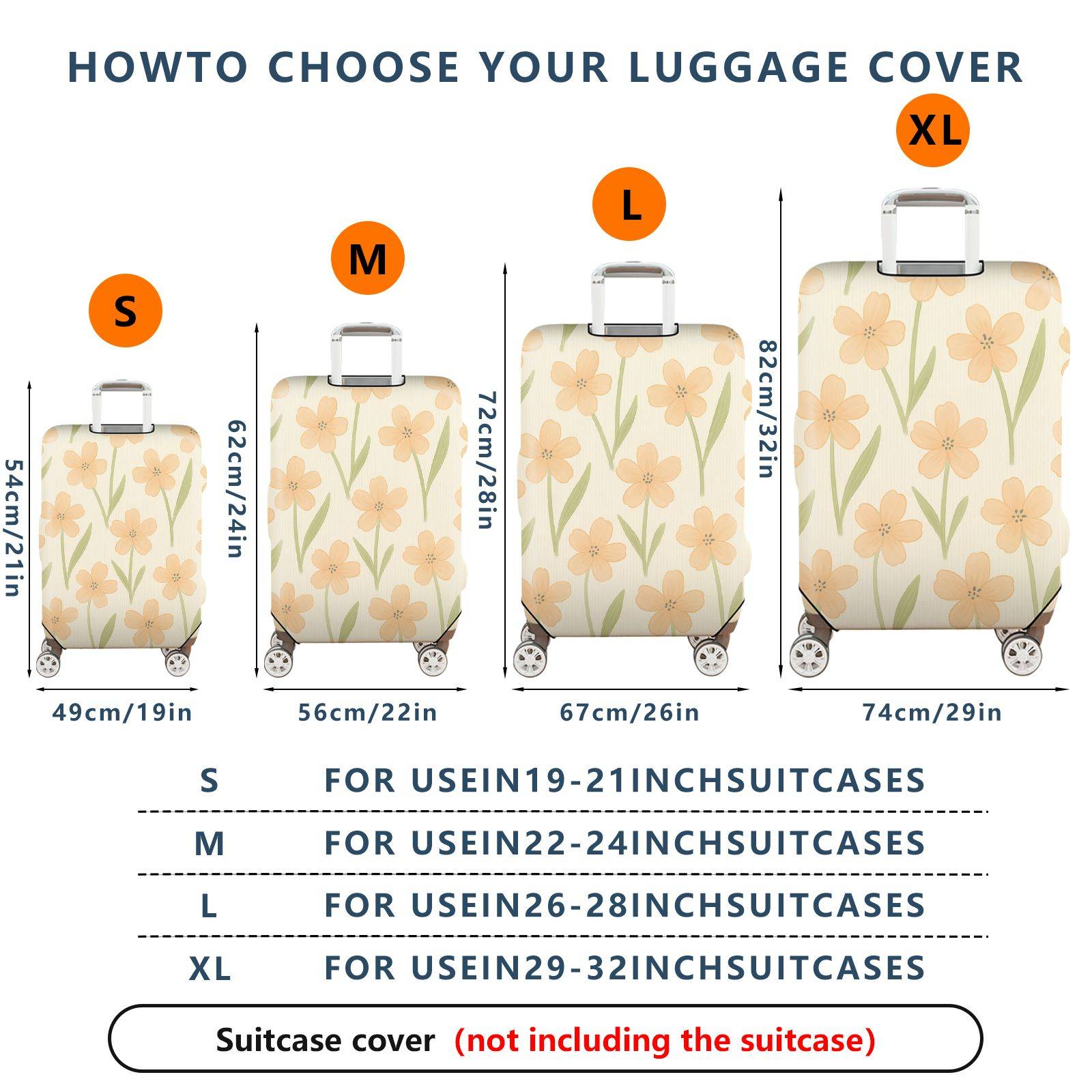 1-Piece Floral Botanical Beige Green Pastel Spring  Suitcase Luggage Cover, Stretch Protective Sleeve