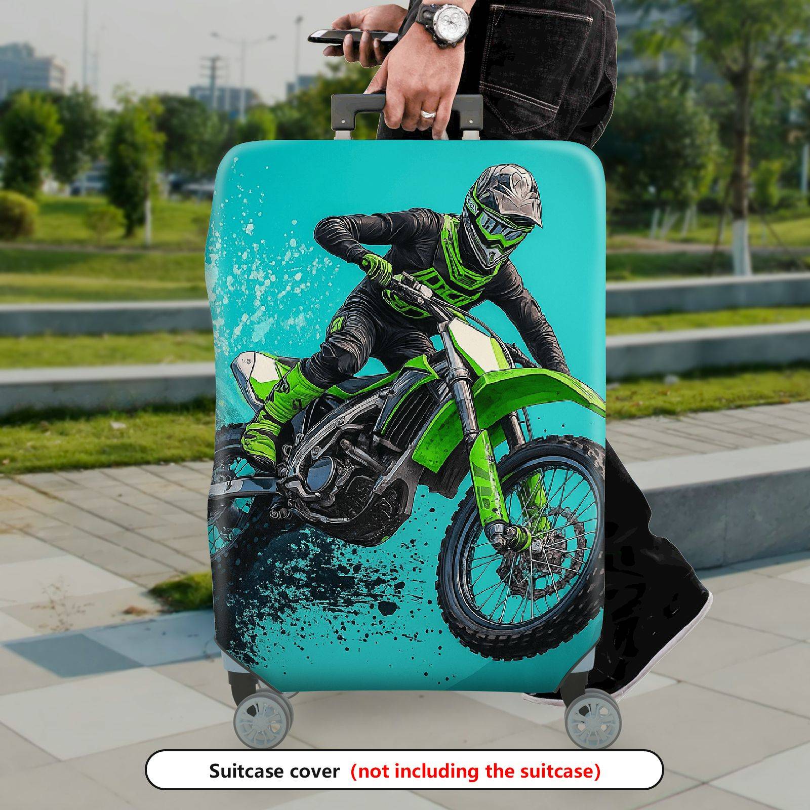 1-Piece Adventure Motorbike Rider Splash Thrill Action  Suitcase Luggage Cover, Stretch Protective Sleeve