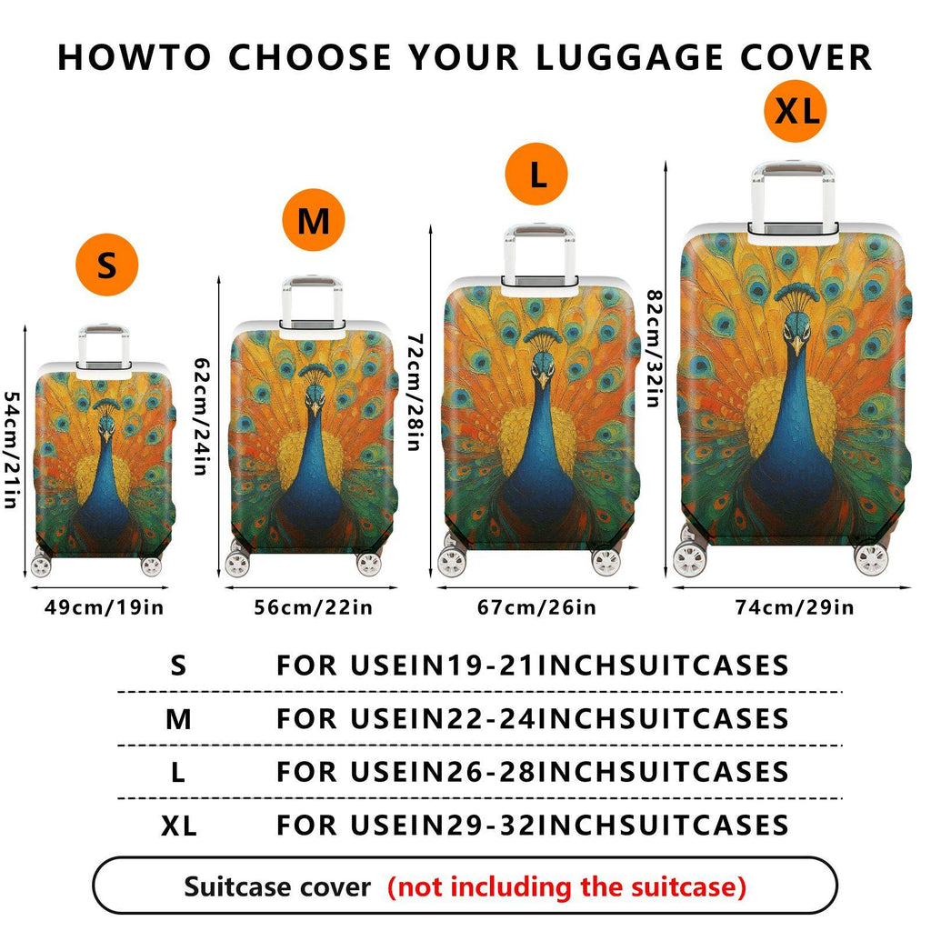 1-Piece Peacock Feather Pattern Vibrant Colorful Artistic Stylish  Suitcase Luggage Cover, Stretch Protective Sleeve