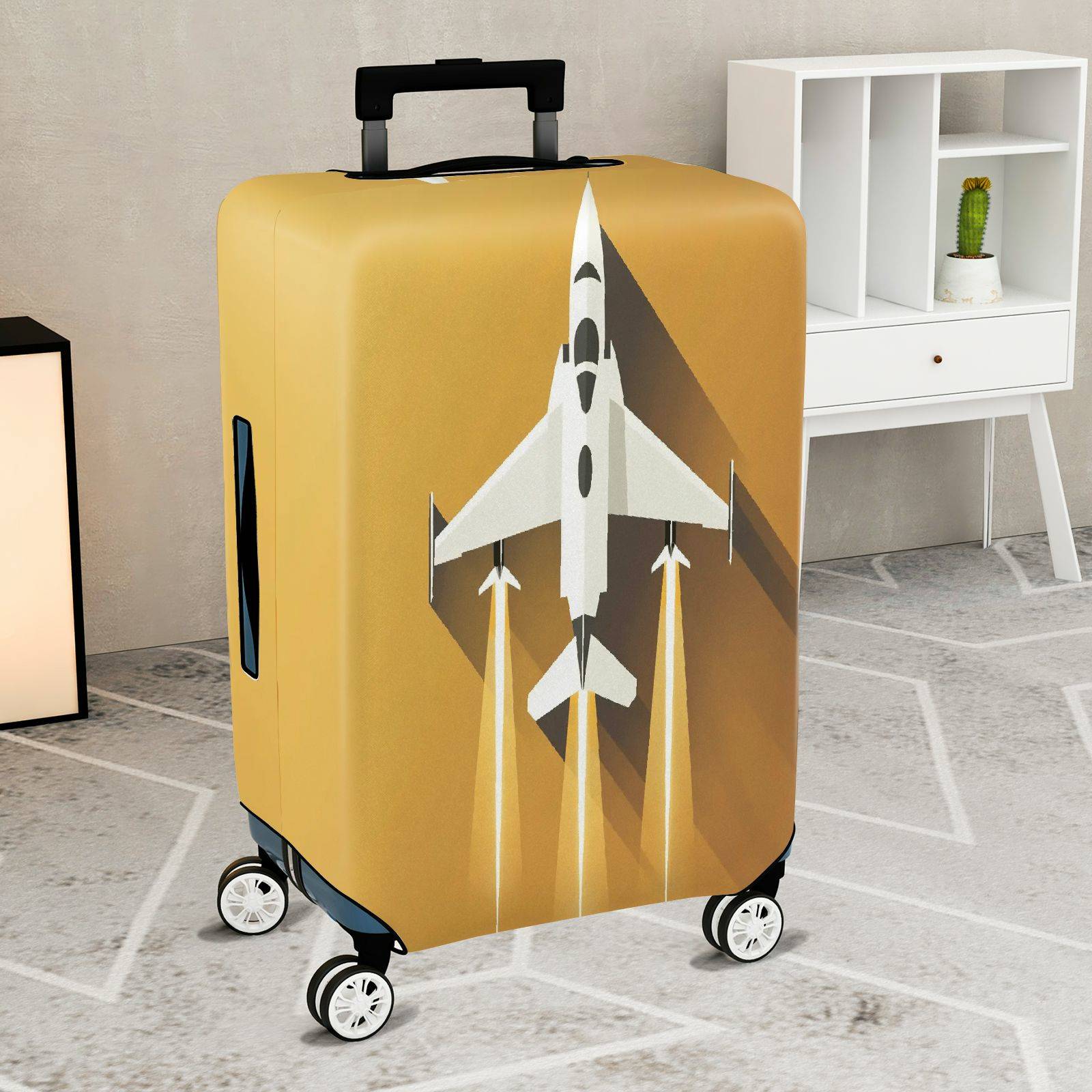 1-Piece Airplane Jet Yellow Modern Stylish Aviation  Suitcase Luggage Cover, Stretch Protective Sleeve
