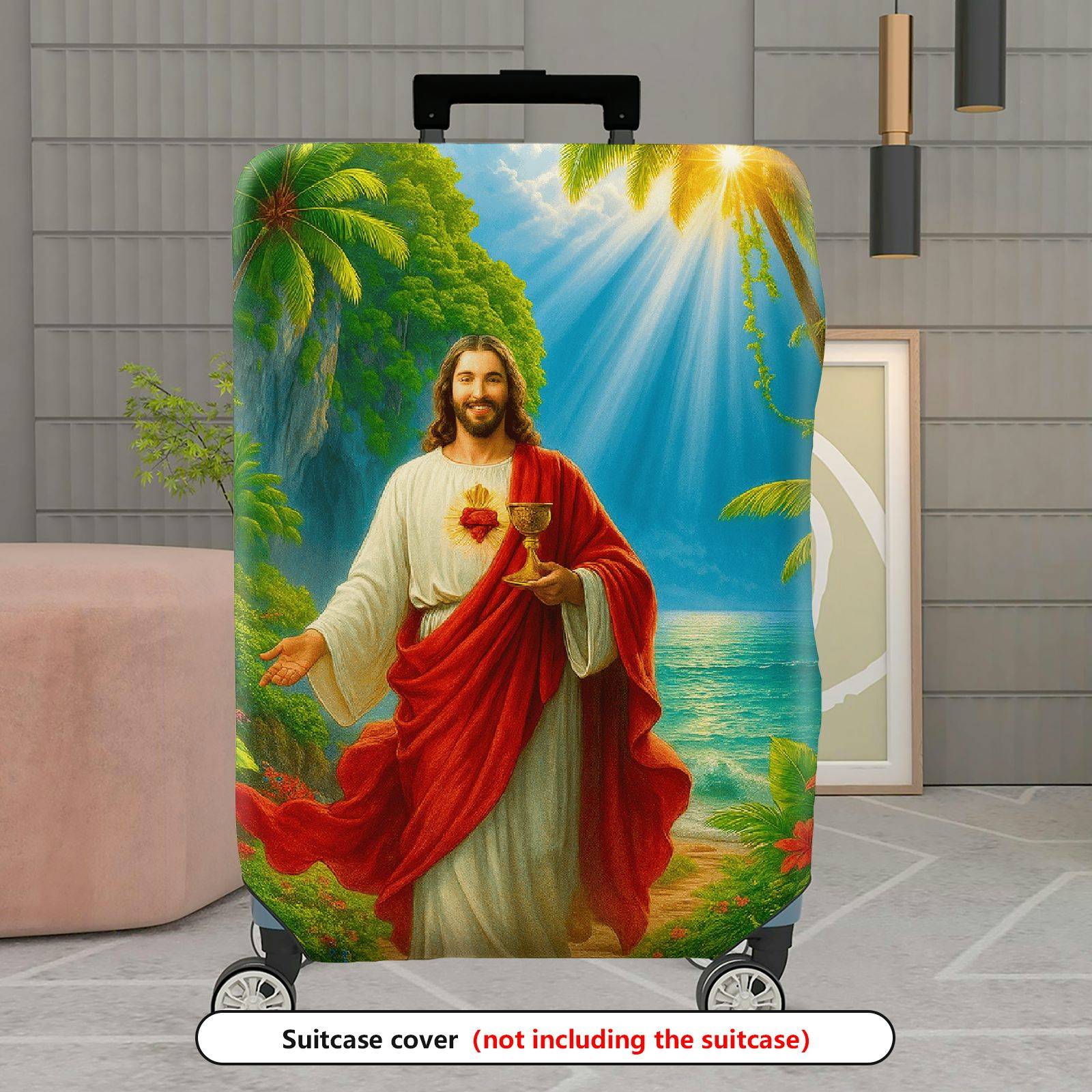 1-Piece Jesus Tropical Nature Spiritual Artistic Colorful  Suitcase Luggage Cover, Stretch Protective Sleeve