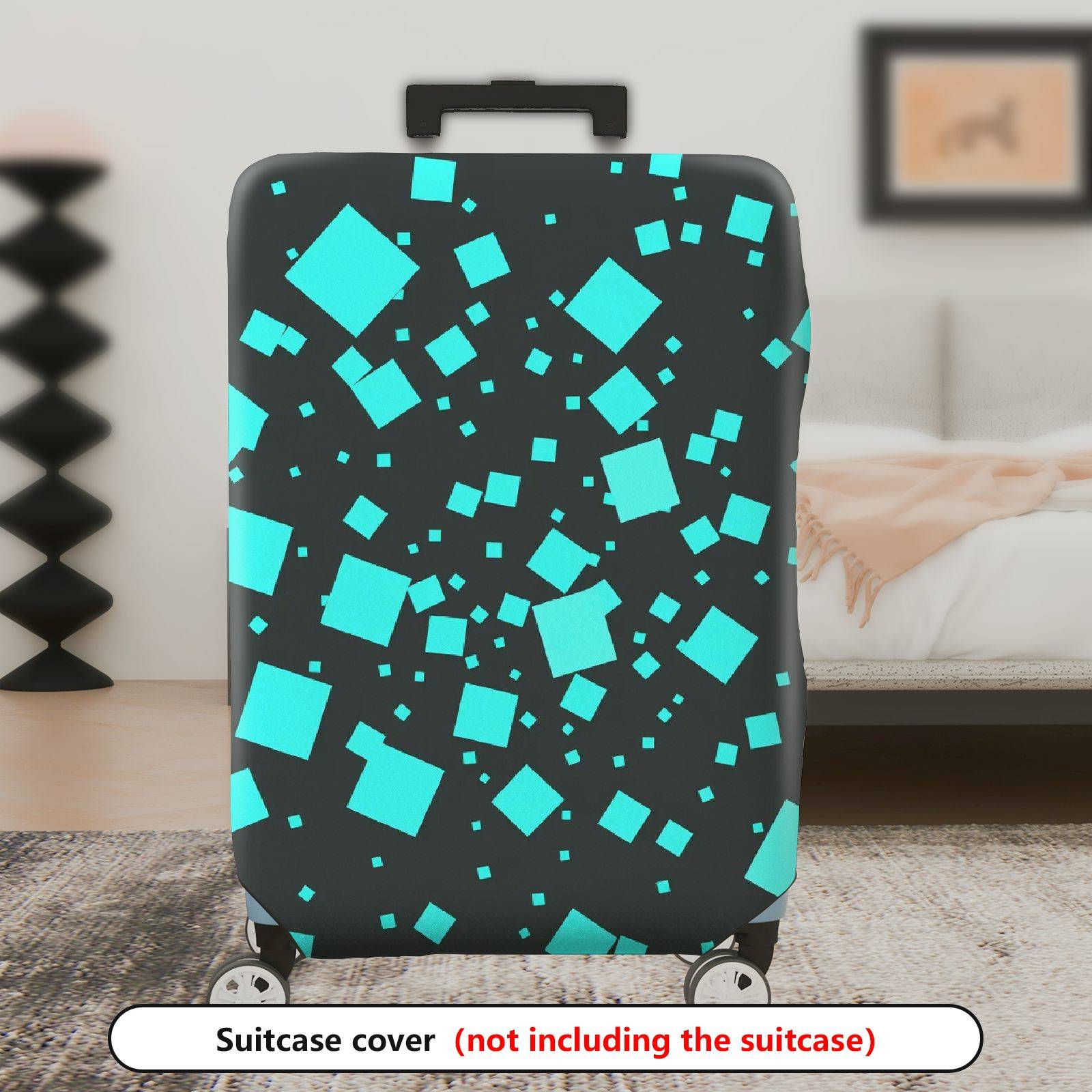 1-Piece Geometric Blue Black Abstract Modern Stylish Chic  Suitcase Luggage Cover, Stretch Protective Sleeve