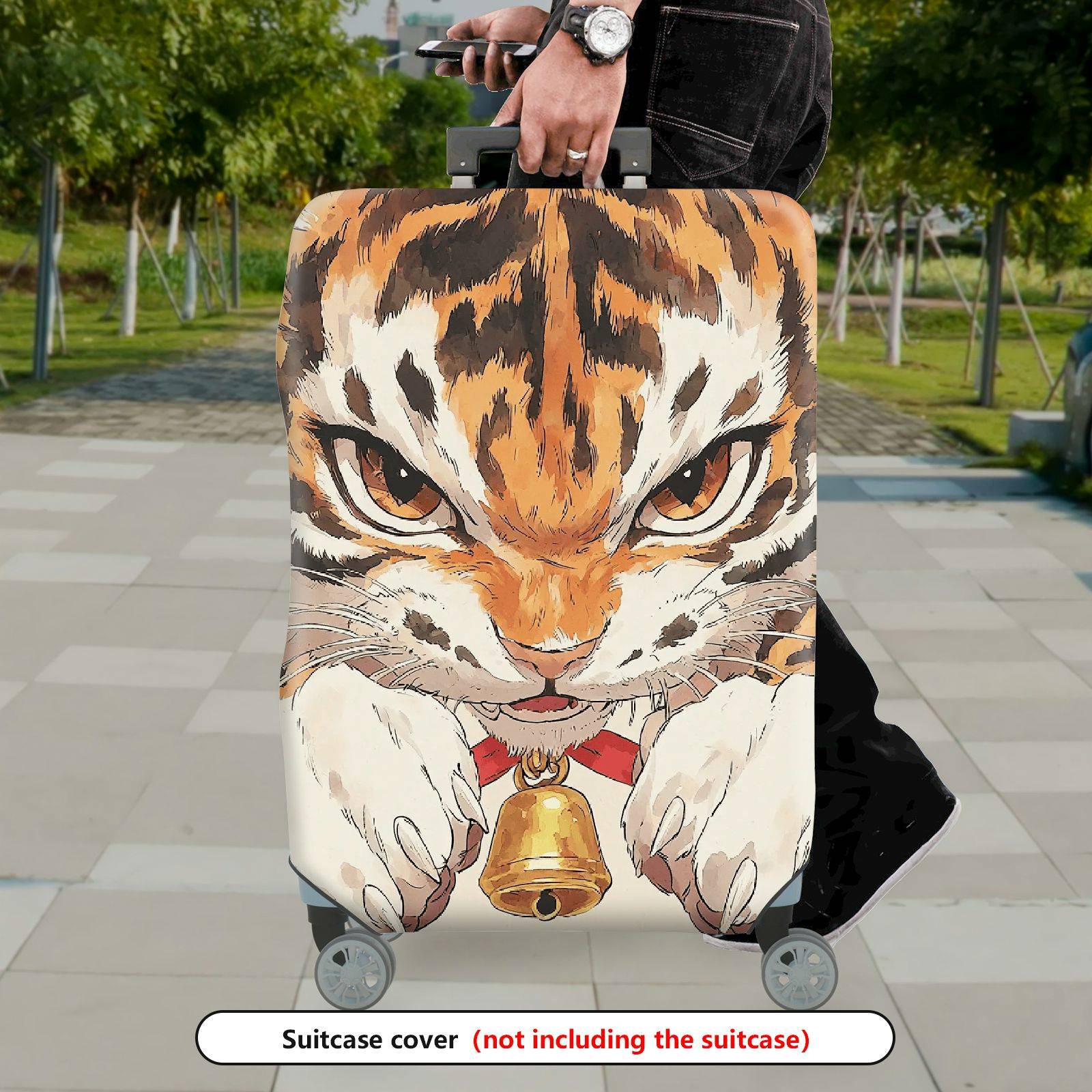 1-Piece Animal Tiger Pattern Protector Bells Ears Whiskers  Suitcase Luggage Cover, Stretch Protective Sleeve