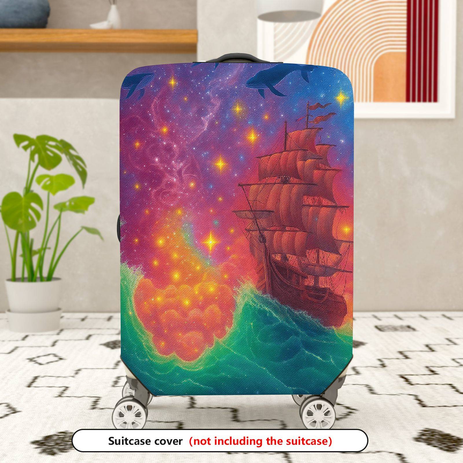 1-Piece Colorful Maritime Cosmic Fantasy Starry  Suitcase Luggage Cover, Stretch Protective Sleeve