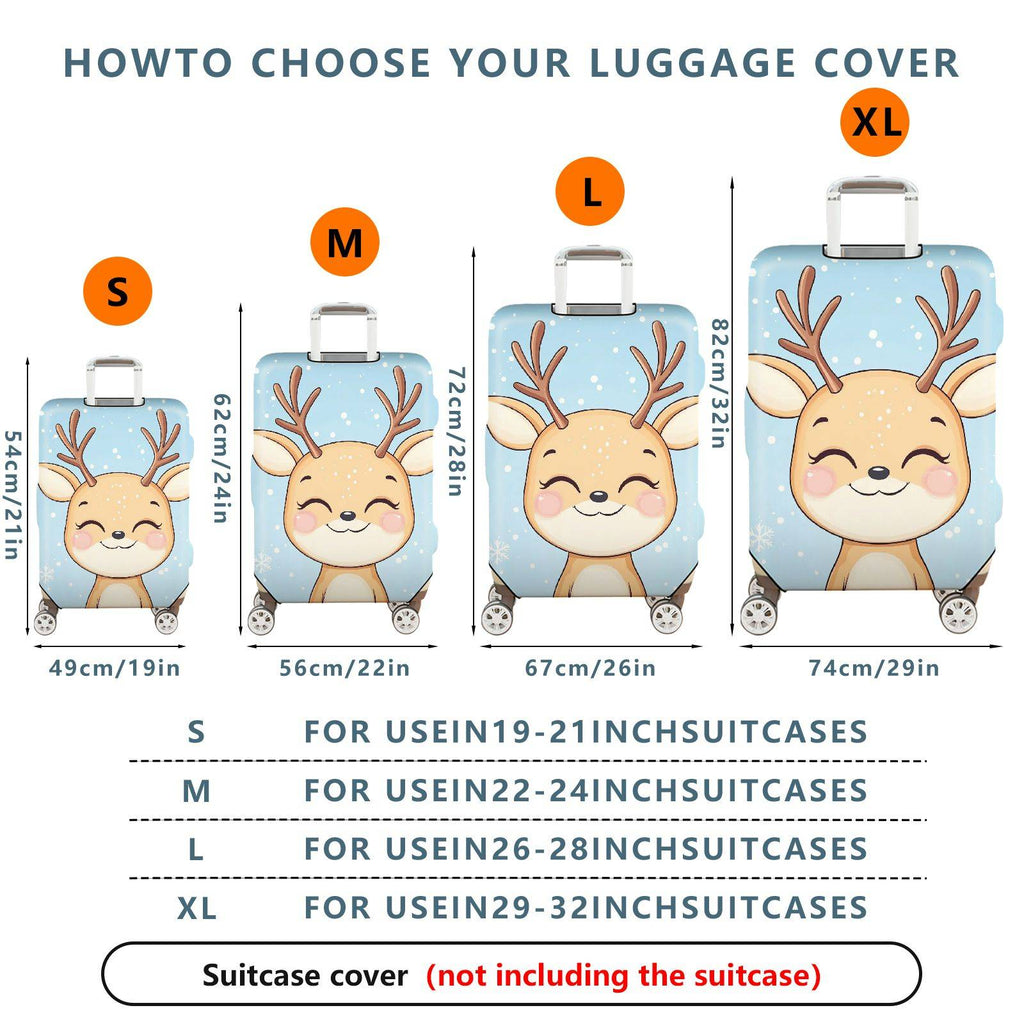 1-Piece Reindeer Snowflake Winter Holiday Cute Animal  Suitcase Luggage Cover, Stretch Protective Sleeve
