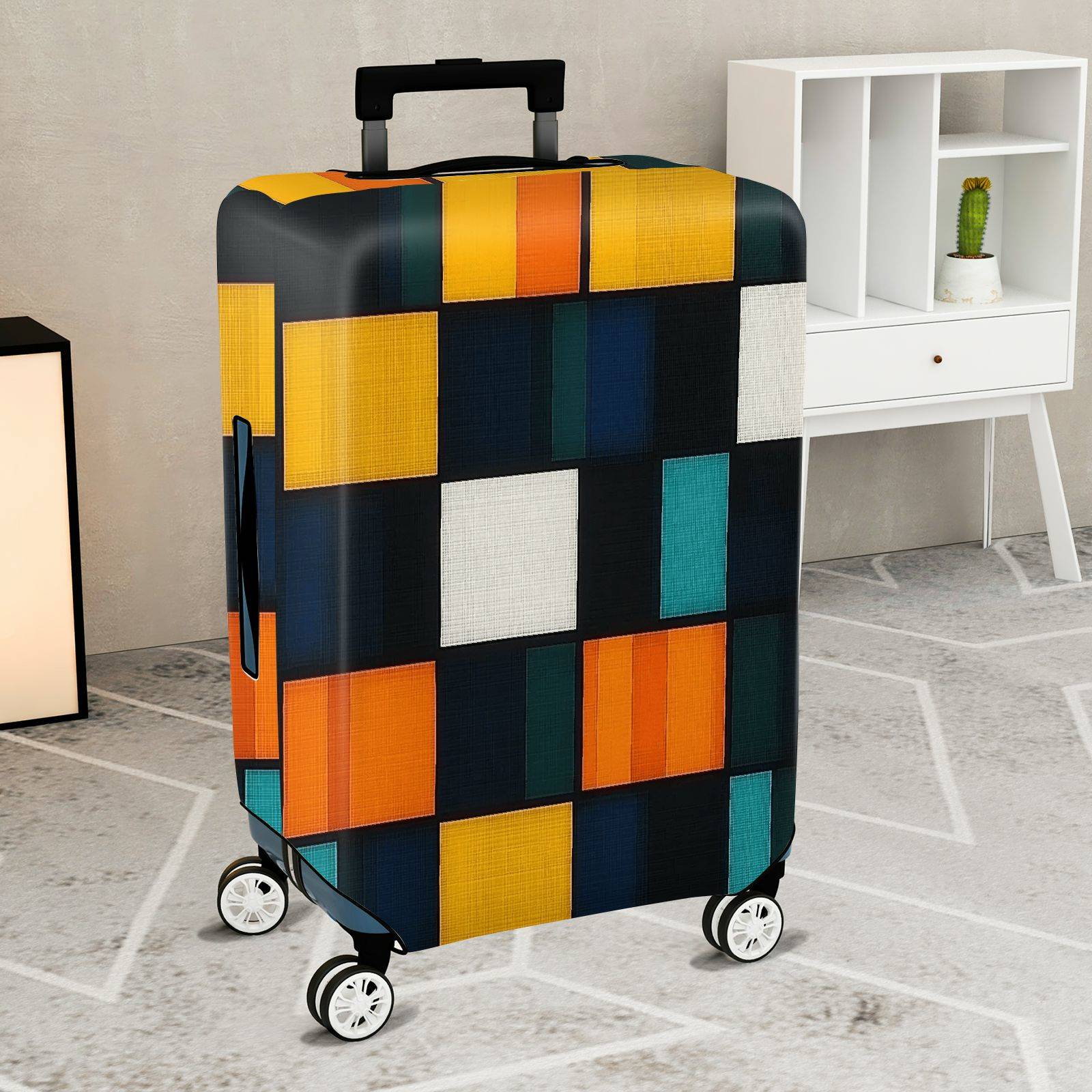 1-Piece Geometric Colorful Abstract Modern Artistic Vibrant  Suitcase Luggage Cover, Stretch Protective Sleeve