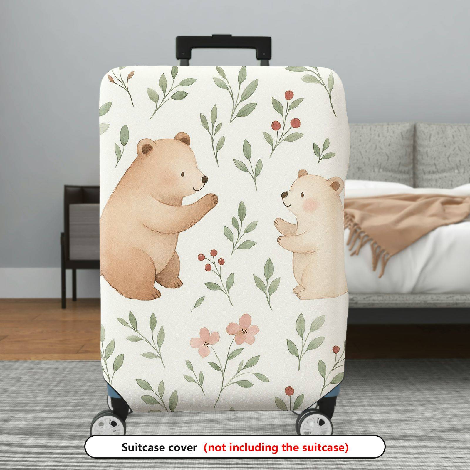 1-Piece Cute Bear Floral  Pattern  Suitcase Luggage Cover, Stretch Protective Sleeve