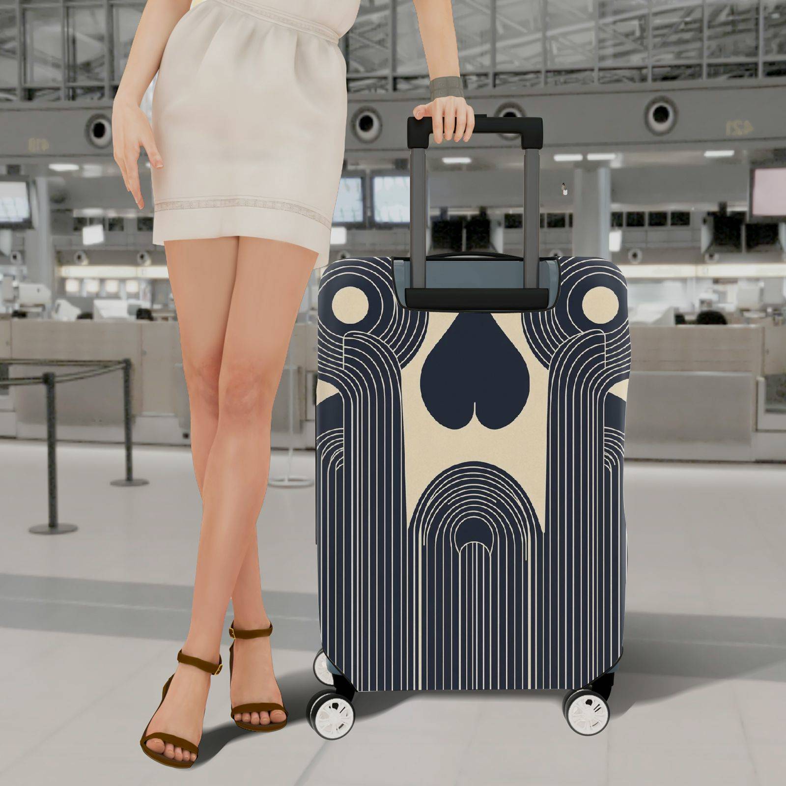 1-Piece Geometric Abstract Art Deco Streamlined Retro Vintage  Suitcase Luggage Cover, Stretch Protective Sleeve