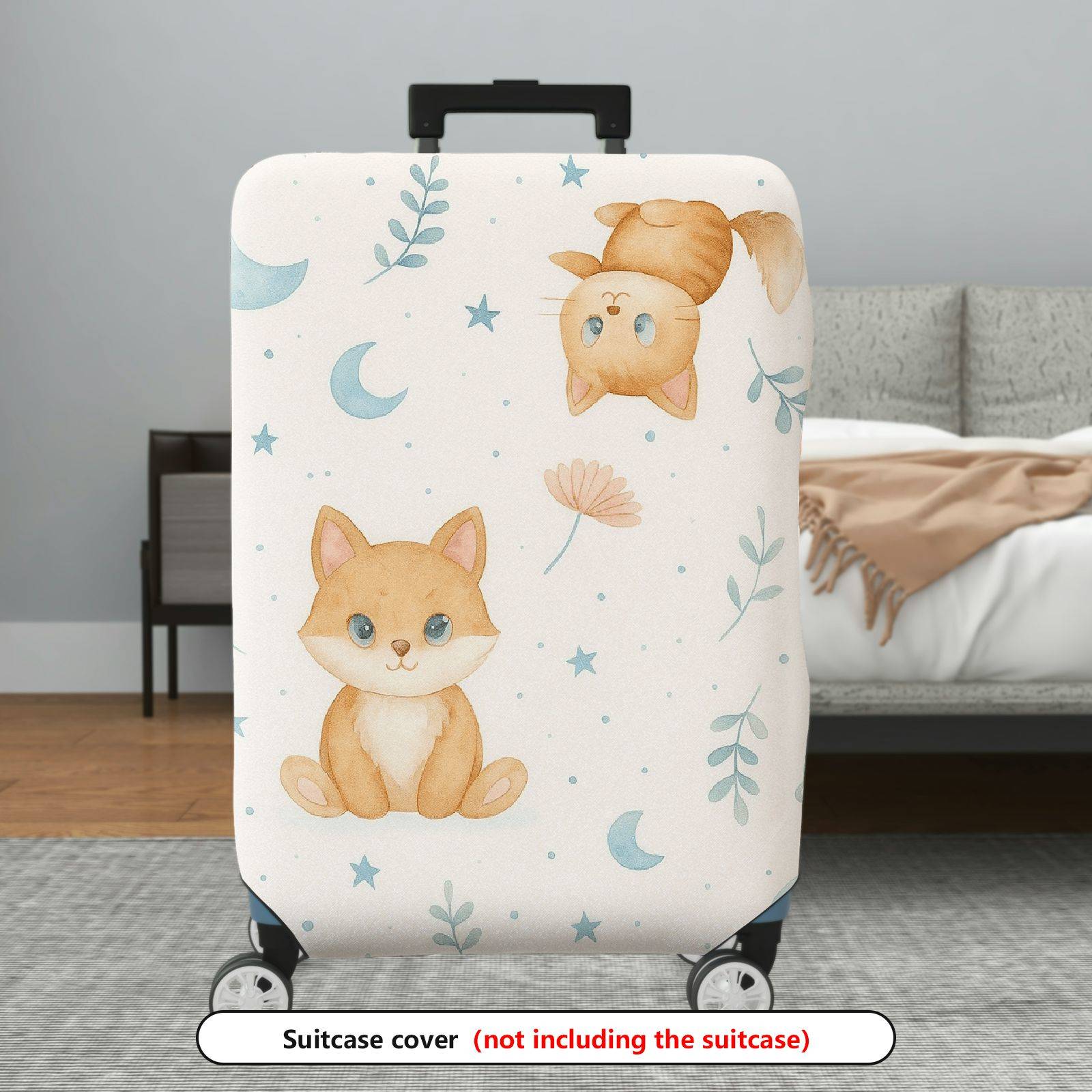 1-Piece Cute Fox Star Moon Floral Sky  Suitcase Luggage Cover, Stretch Protective Sleeve