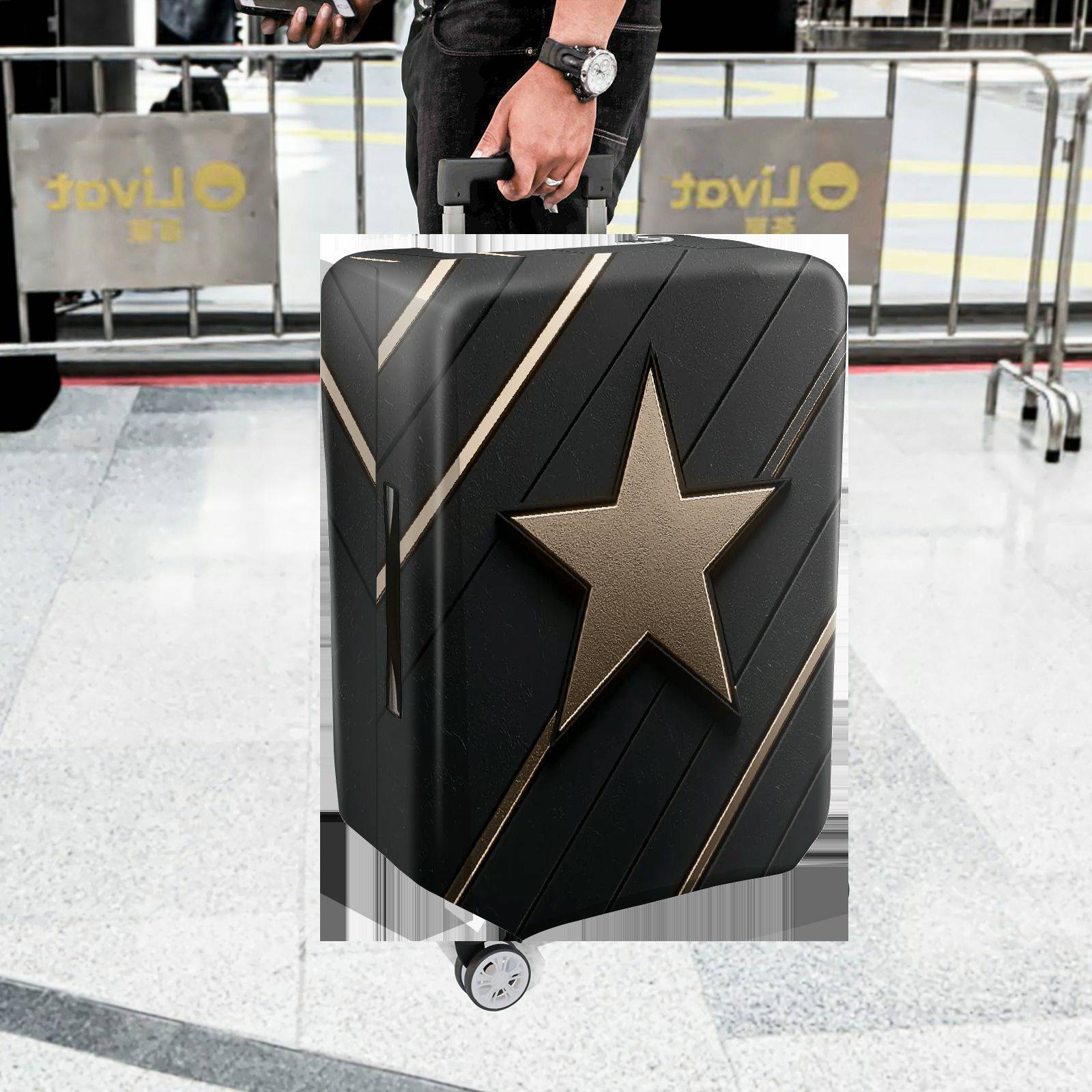 1-Piece Star Pattern Black Gold Geometric Modern Stylish  Suitcase Luggage Cover, Stretch Protective Sleeve