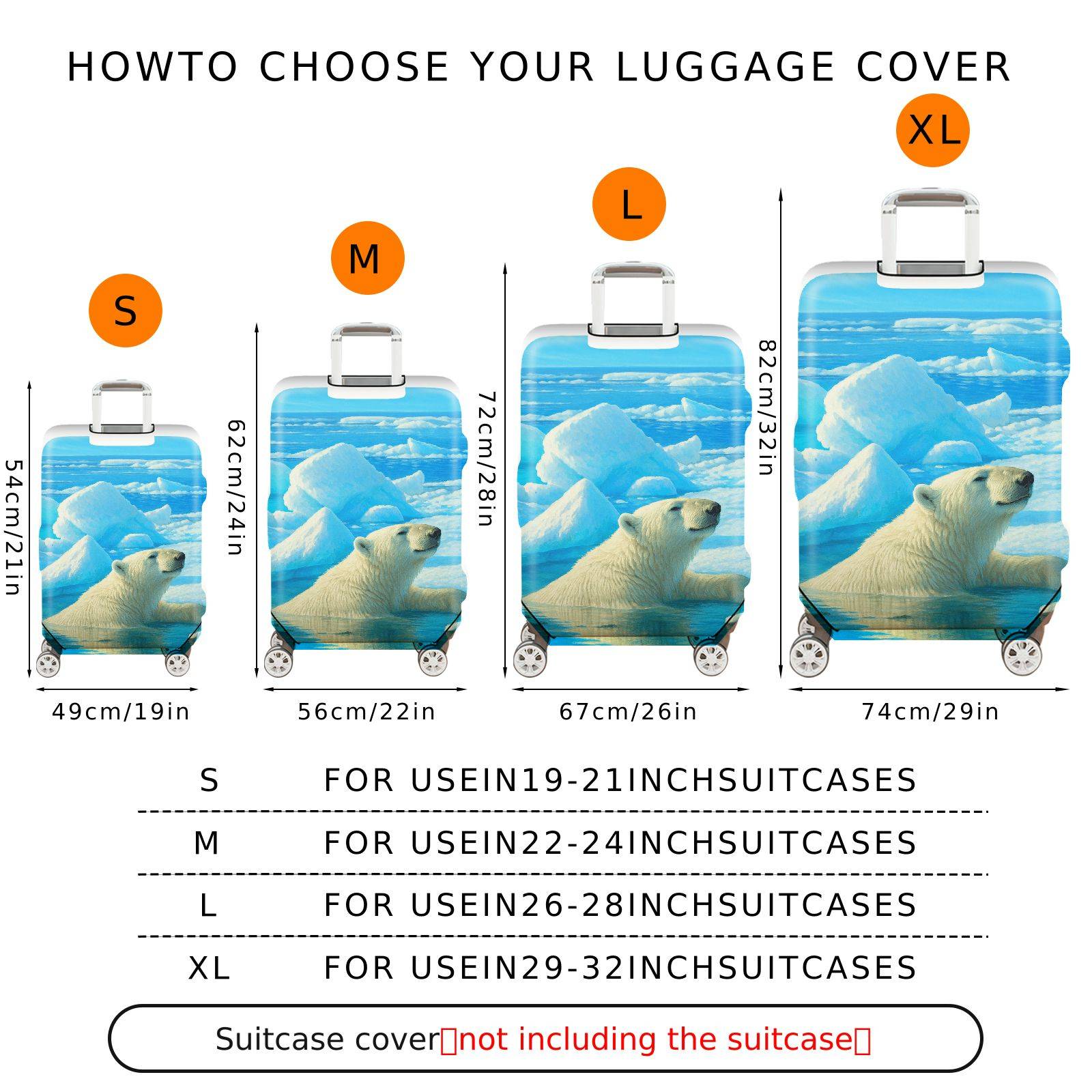 1-Piece Arctic Polar Bear Ice Ocean Scenery Nature  Suitcase Luggage Cover, Stretch Protective Sleeve