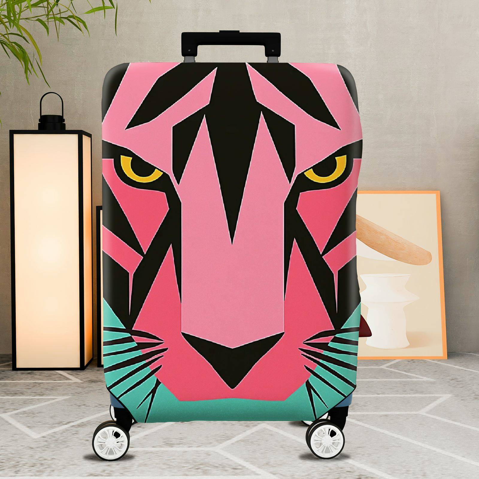 1-Piece Pink Green Tiger Modern Graphic Abstract Art Geometric  Suitcase Luggage Cover, Stretch Protective Sleeve