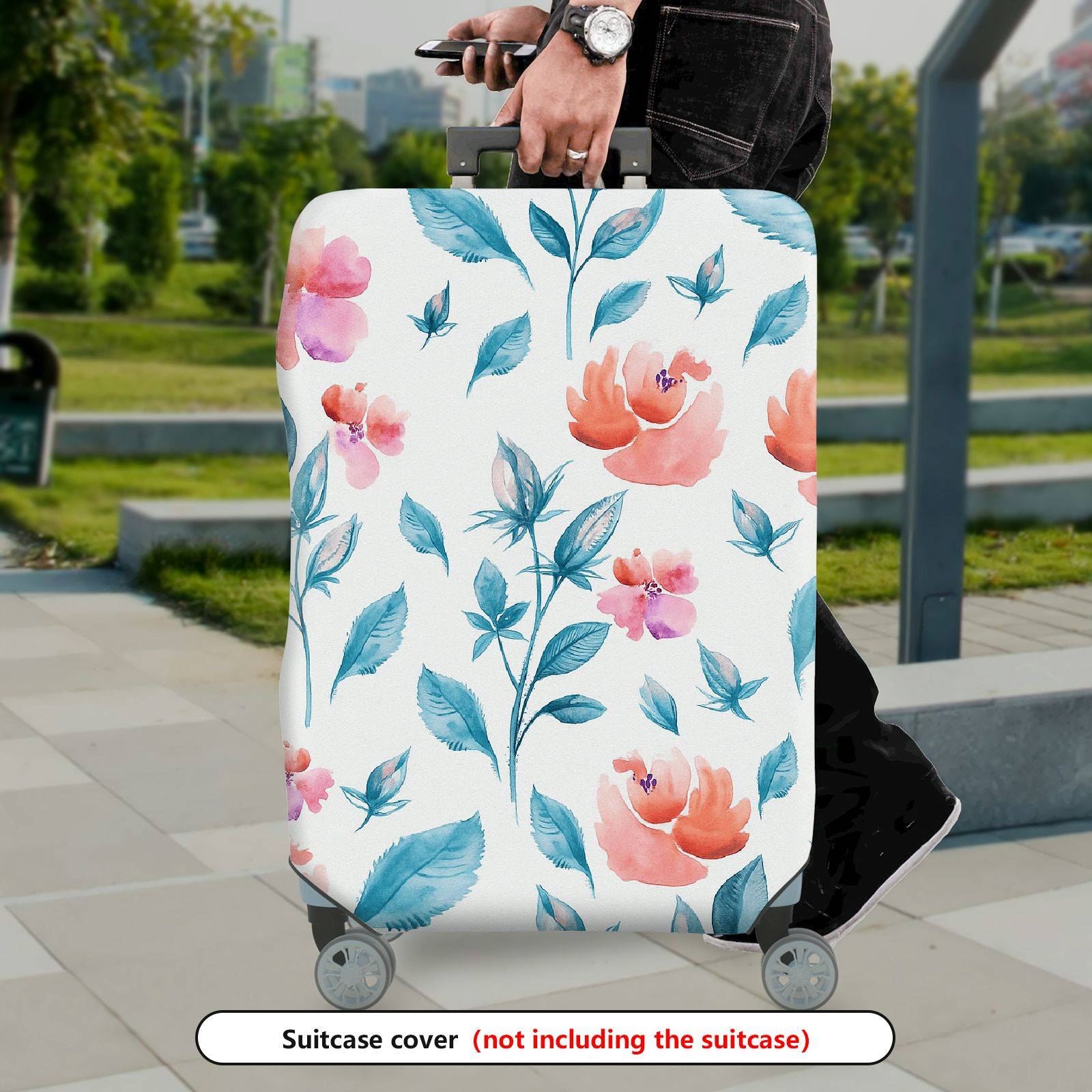 1-Piece Floral Watercolor Artistic Bright Colorful Elegant Travel  Suitcase Luggage Cover, Stretch Protective Sleeve