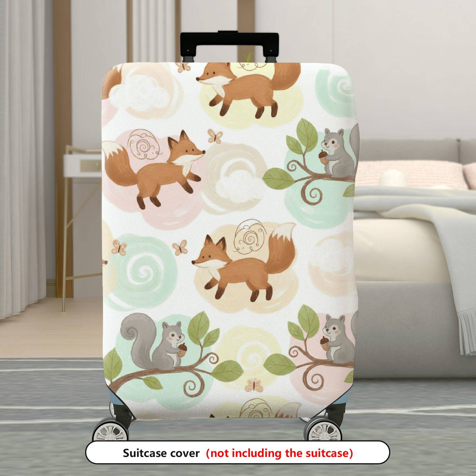 1-Piece Animal Forest Nature Fox Squirrel  Suitcase Luggage Cover, Stretch Protective Sleeve