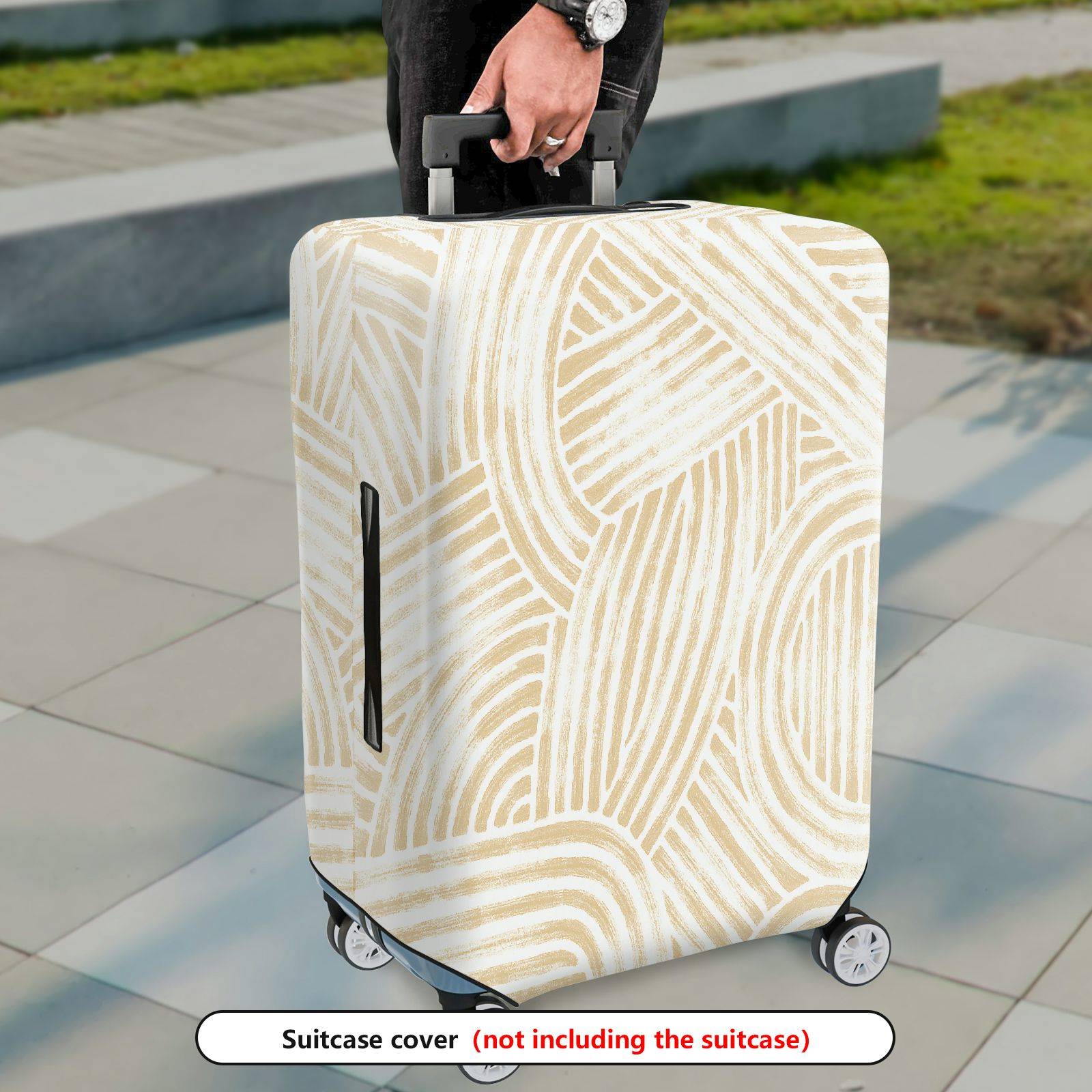 1-Piece Abstract Stripe Beige Pattern Simple Elegant Minimalist Stylish  Suitcase Luggage Cover, Stretch Protective Sleeve