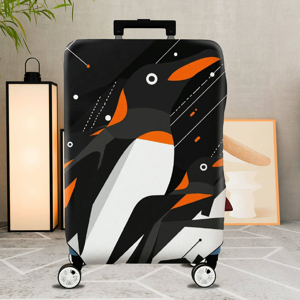 1-Piece Penguin Black White Orange Geometric Modern Travel  Suitcase Luggage Cover, Stretch Protective Sleeve