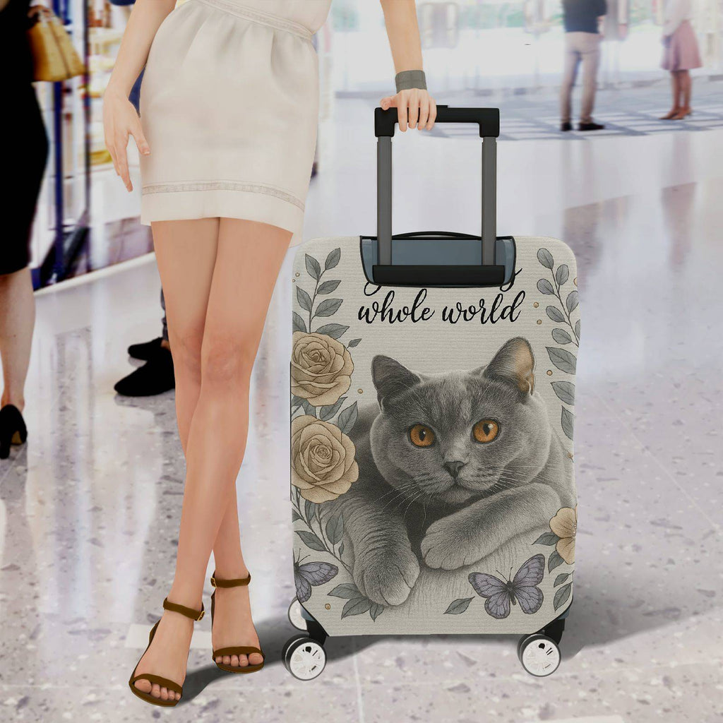 1-Piece Floral Cat Rose Butterfly Artistic  Suitcase Luggage Cover, Stretch Protective Sleeve