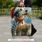 1-Piece Dalmatian Winter Cat Christmas Holiday Animal  Suitcase Luggage Cover, Stretch Protective Sleeve