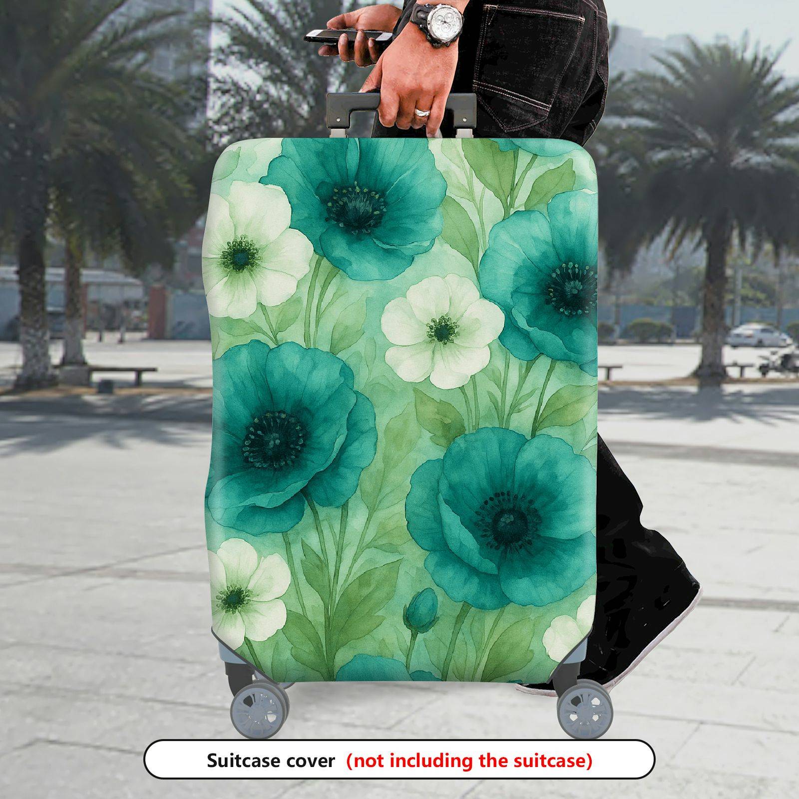 1-Piece Green Floral Nature Abstract Artistic  Suitcase Luggage Cover, Stretch Protective Sleeve