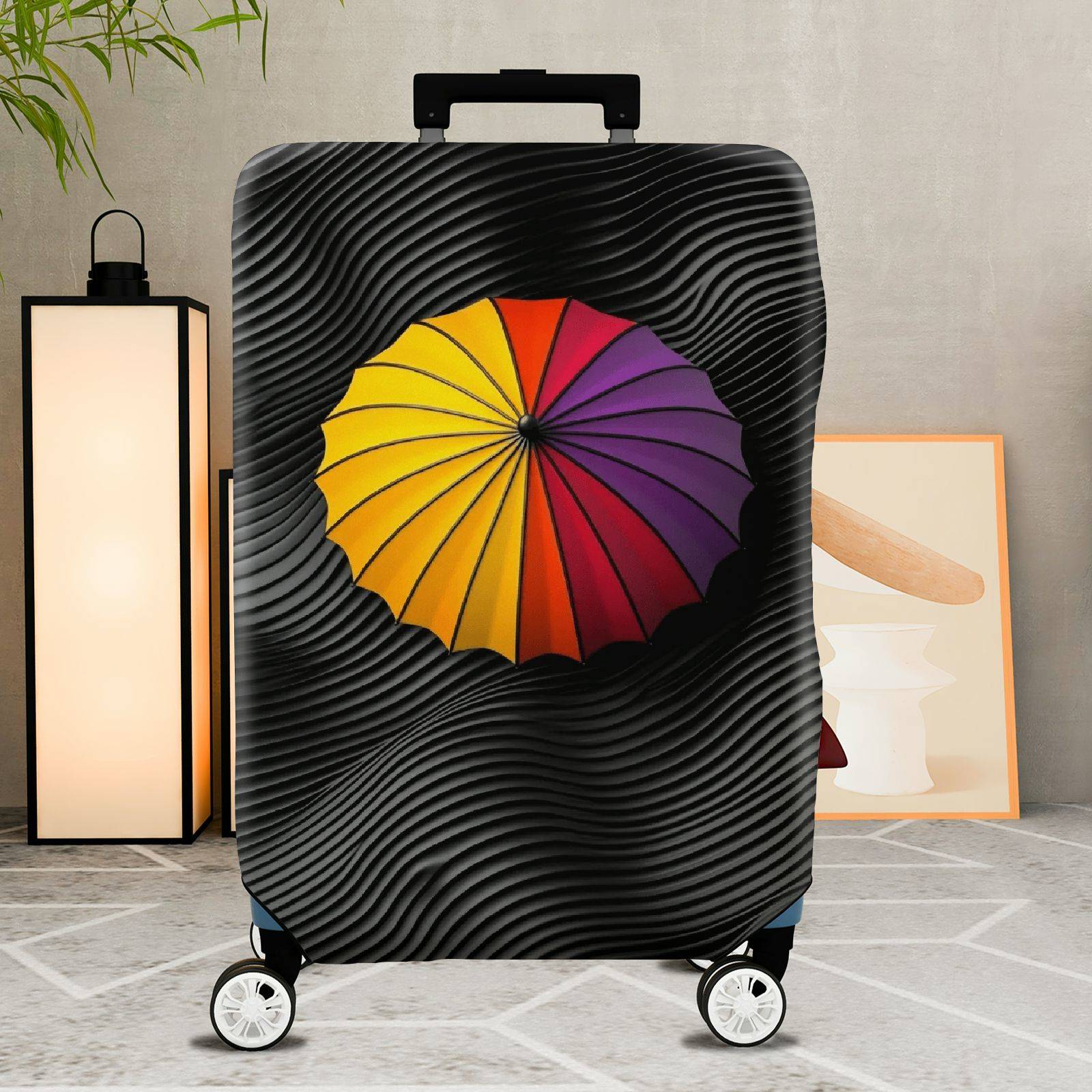 1-Piece Abstract Colorful Umbrella Black Swirl Artistic  Suitcase Luggage Cover, Stretch Protective Sleeve