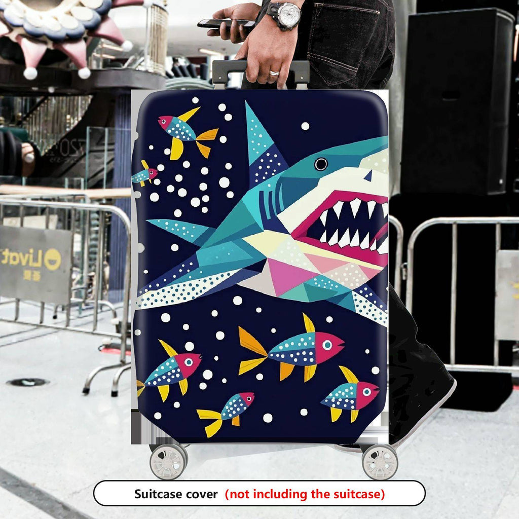 1-Piece Geometric Colorful Shark Ocean Fish Underwater  Suitcase Luggage Cover, Stretch Protective Sleeve