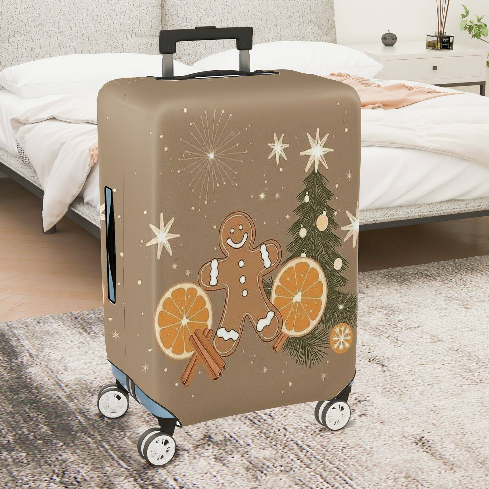 1-Piece Gingerbread Orange Cinnamon Christmas Holiday Star  Suitcase Luggage Cover, Stretch Protective Sleeve