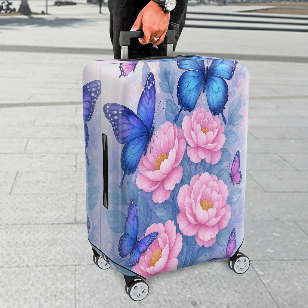 1-Piece Butterfly Floral Purple Pink Blue  Suitcase Luggage Cover, Stretch Protective Sleeve