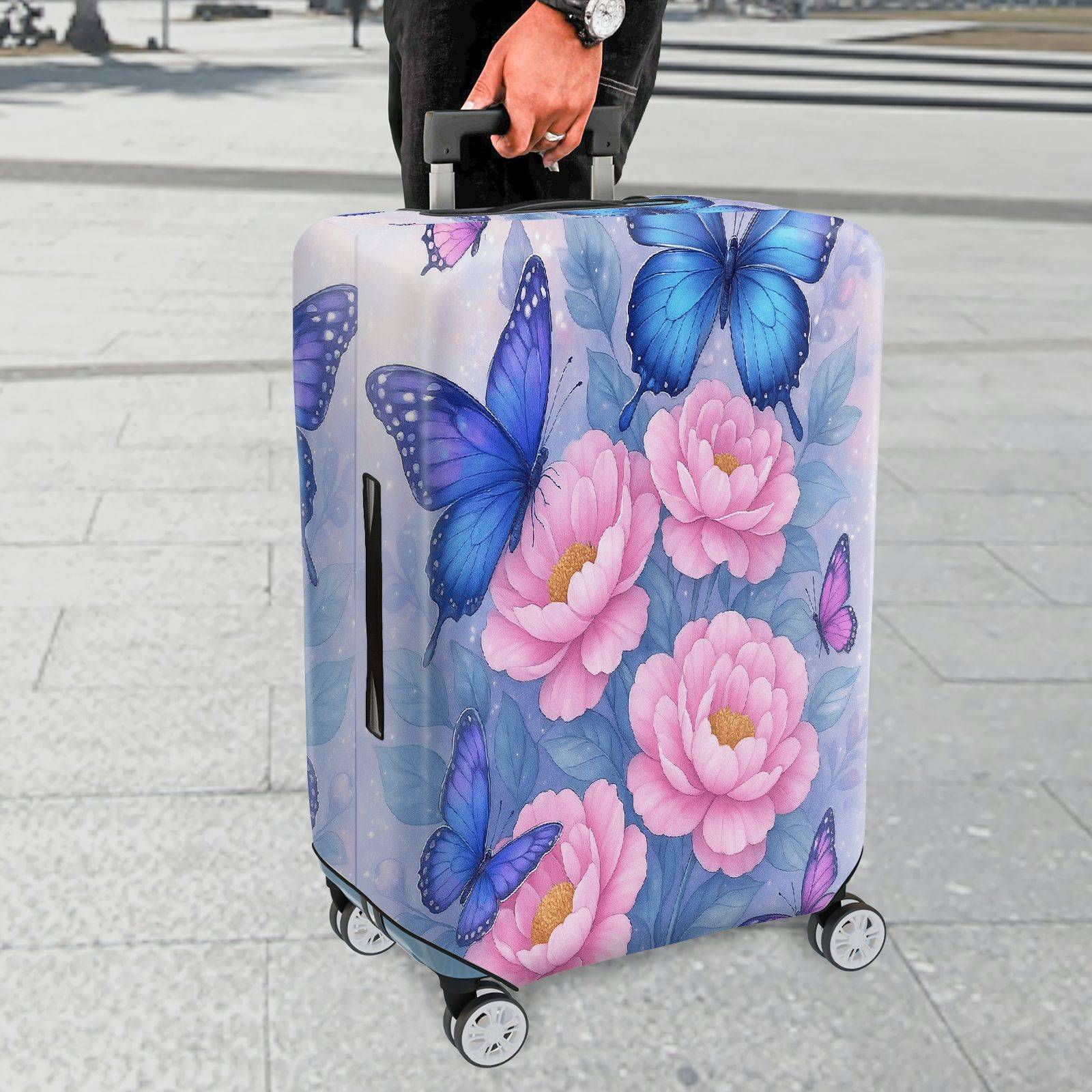 1-Piece Butterfly Floral Purple Pink Blue  Suitcase Luggage Cover, Stretch Protective Sleeve