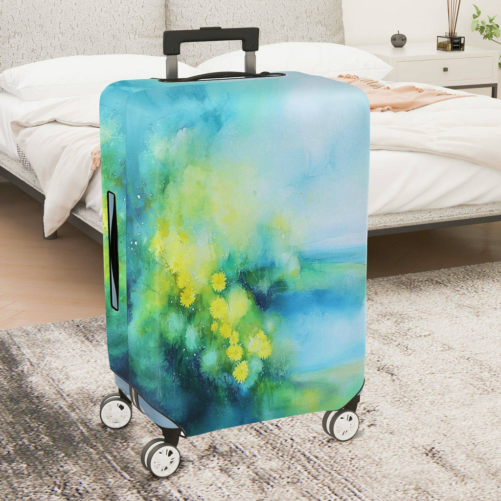 1-Piece Abstract Floral Watercolor Nature Bloom Green Yellow  Suitcase Luggage Cover, Stretch Protective Sleeve