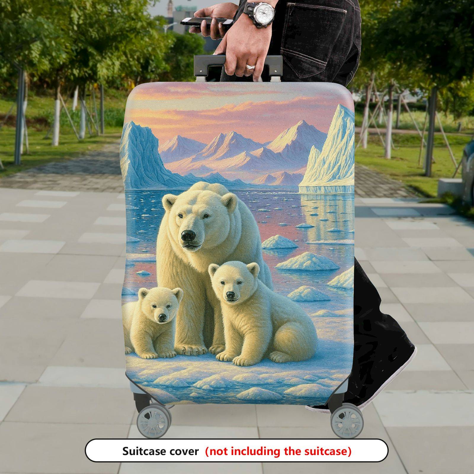 1-Piece Arctic Polar Bear Family Scenic Sunset Iceberg Wilderness  Suitcase Luggage Cover, Stretch Protective Sleeve