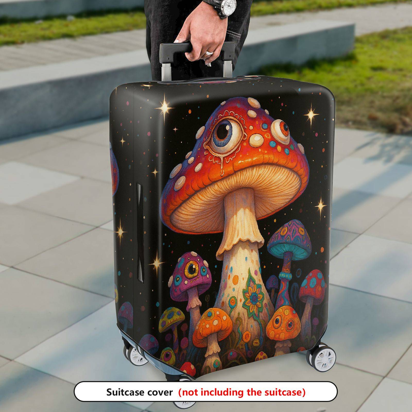 1-Piece Colorful Cosmic Psychedelic Fantasy Mushroom Eye  Suitcase Luggage Cover, Stretch Protective Sleeve