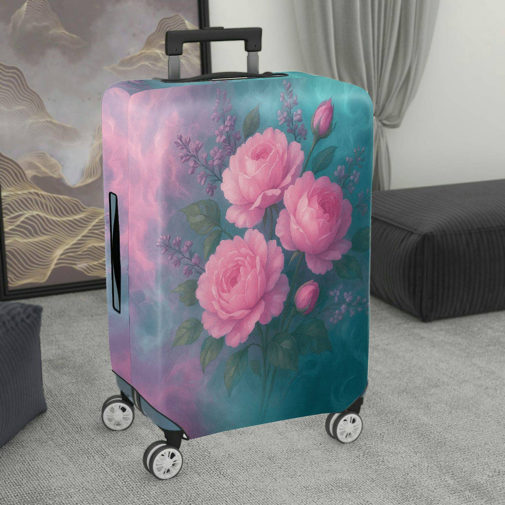 1-Piece Pink Floral Artistic Rose Vintage Romantic Elegant  Suitcase Luggage Cover, Stretch Protective Sleeve