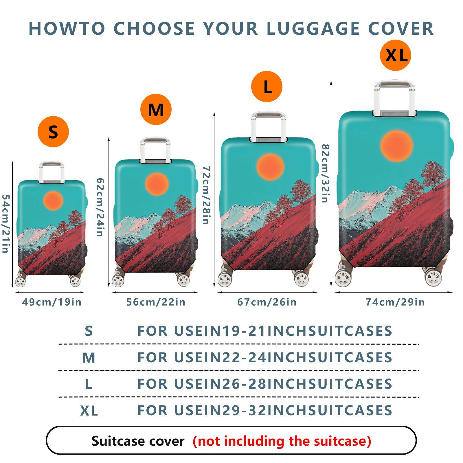 1-Piece Sunset Mountain Landscape Artistic Tree Minimalist  Suitcase Luggage Cover, Stretch Protective Sleeve