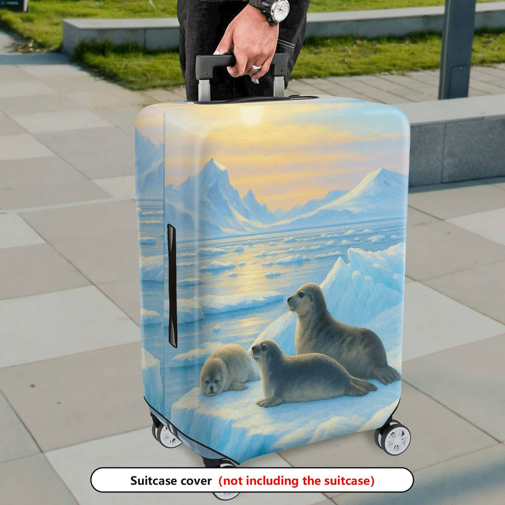 1-Piece Arctic Seal Pup Family Ice Ocean Sunrise  Suitcase Luggage Cover, Stretch Protective Sleeve