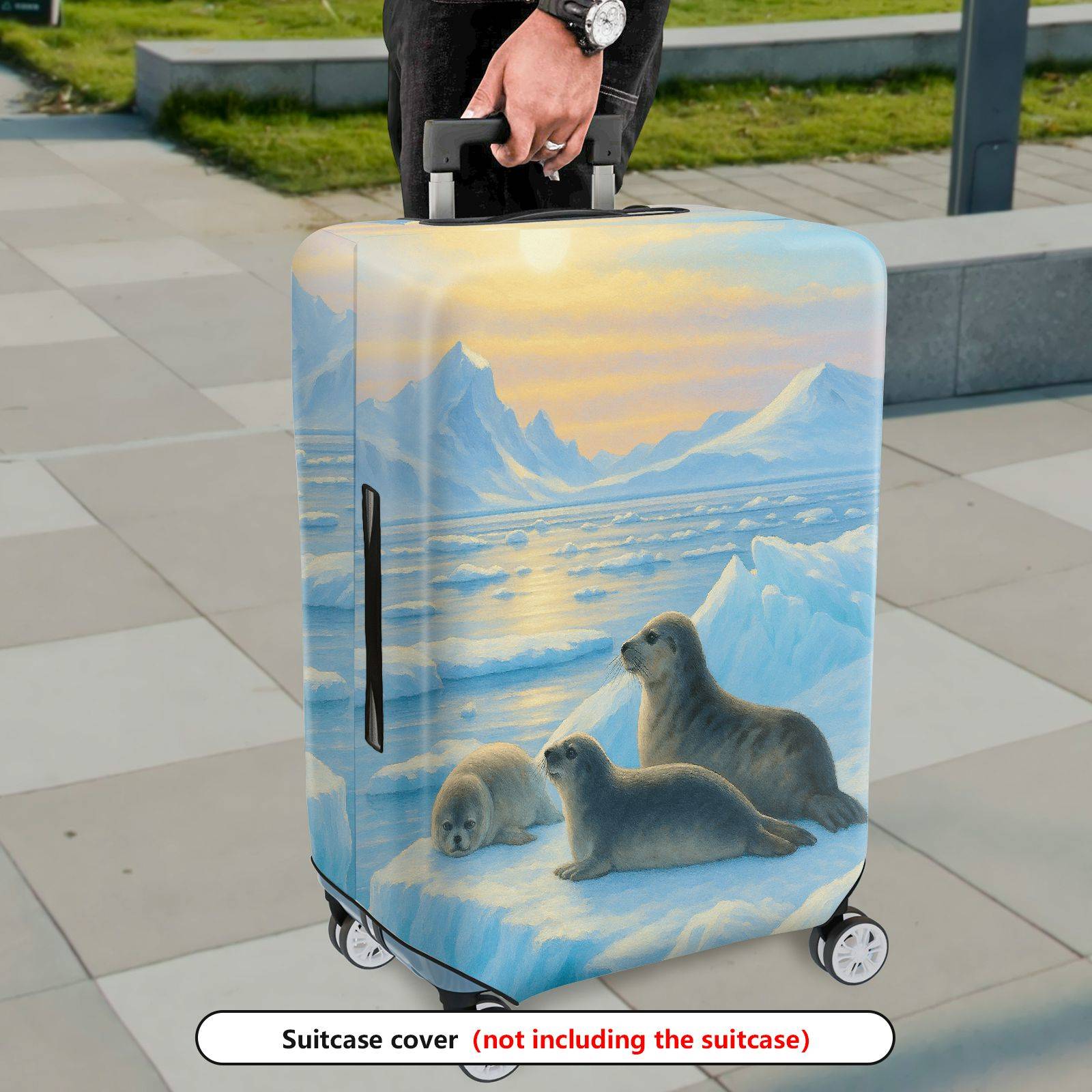 1-Piece Arctic Seal Pup Family Ice Ocean Sunrise  Suitcase Luggage Cover, Stretch Protective Sleeve