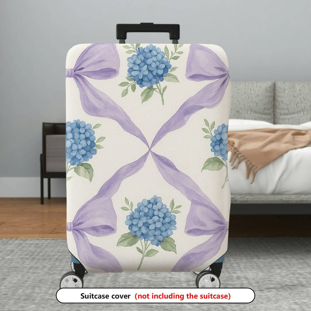 1-Piece Hydrangea Pattern Purple Ribbon Floral Artistic  Suitcase Luggage Cover, Stretch Protective Sleeve