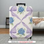 1-Piece Hydrangea Pattern Purple Ribbon Floral Artistic  Suitcase Luggage Cover, Stretch Protective Sleeve