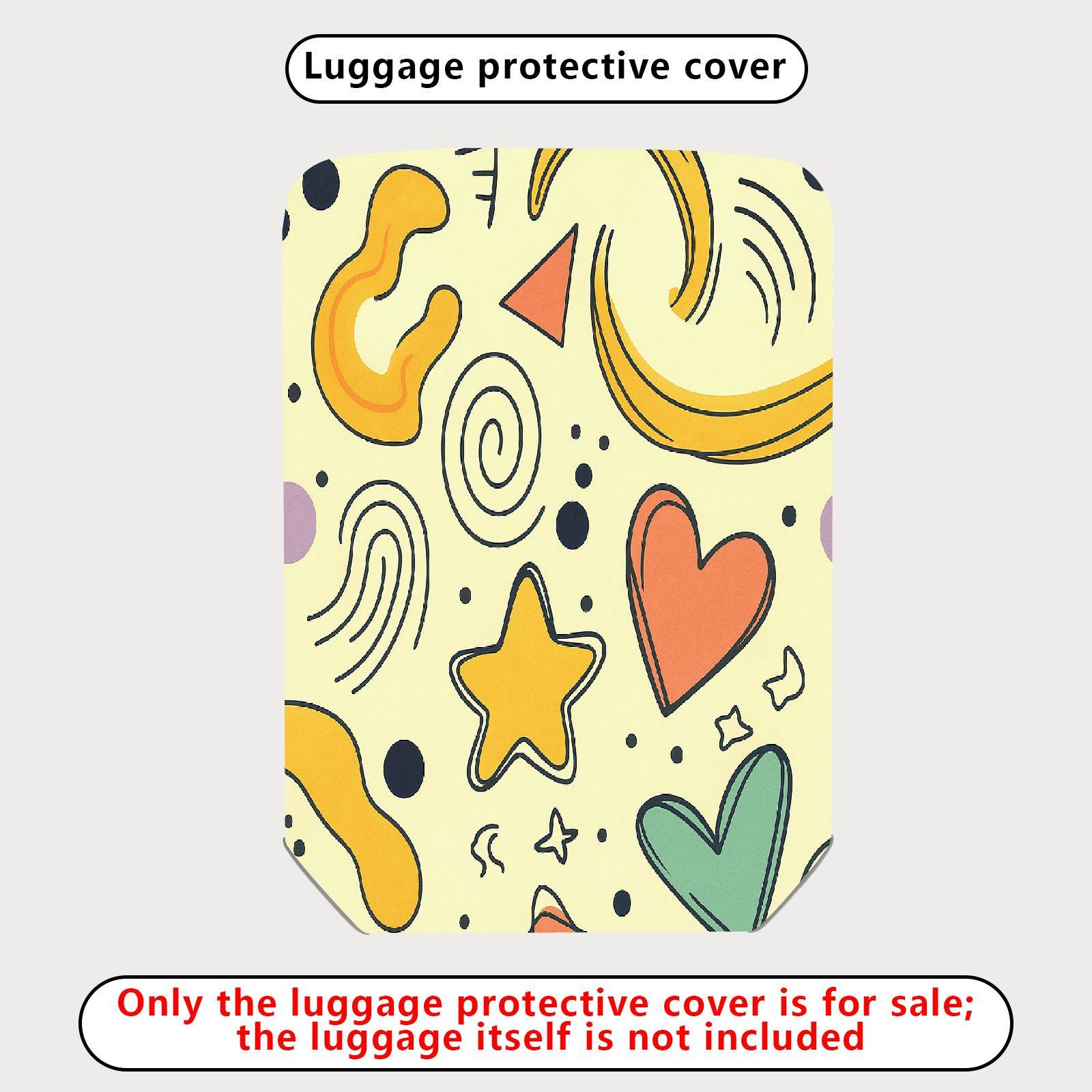 1-Piece Abstract Retro Colorful Star Heart Spiral Dot  Suitcase Luggage Cover, Stretch Protective Sleeve