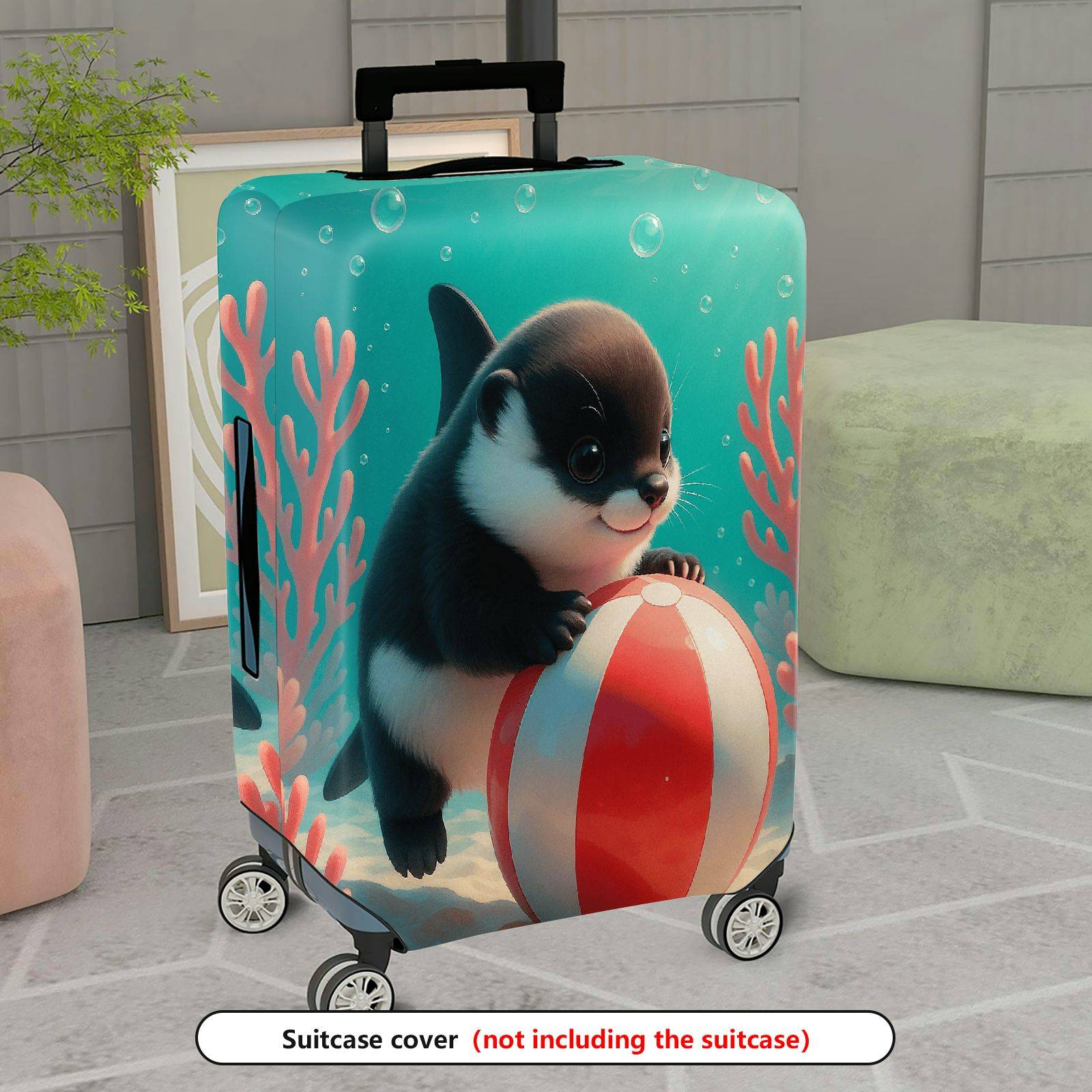 1-Piece Cute Penguin Coral Sea Bubble Beach Ball  Suitcase Luggage Cover, Stretch Protective Sleeve