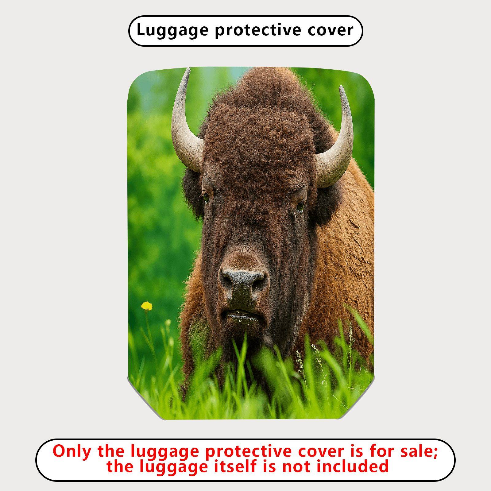 1-Piece Animal Wildlife Nature Green Buffalo Grass  Suitcase Luggage Cover, Stretch Protective Sleeve