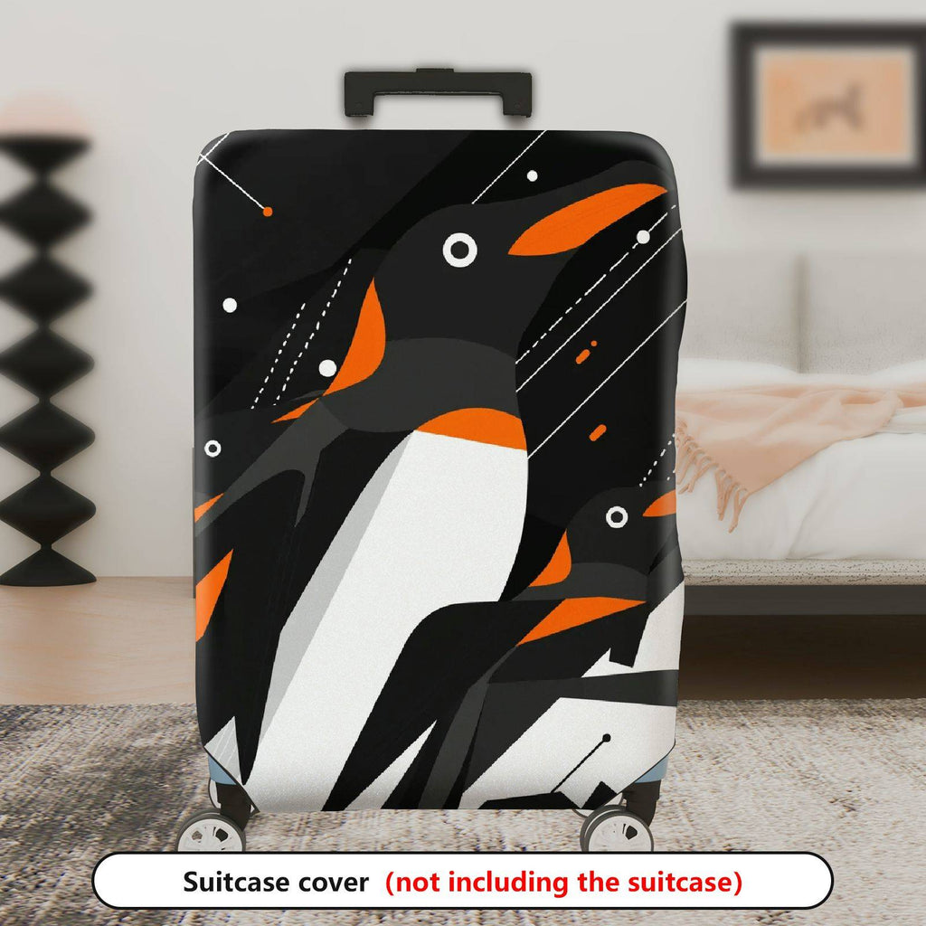 1-Piece Penguin Black White Orange Geometric Modern Travel  Suitcase Luggage Cover, Stretch Protective Sleeve