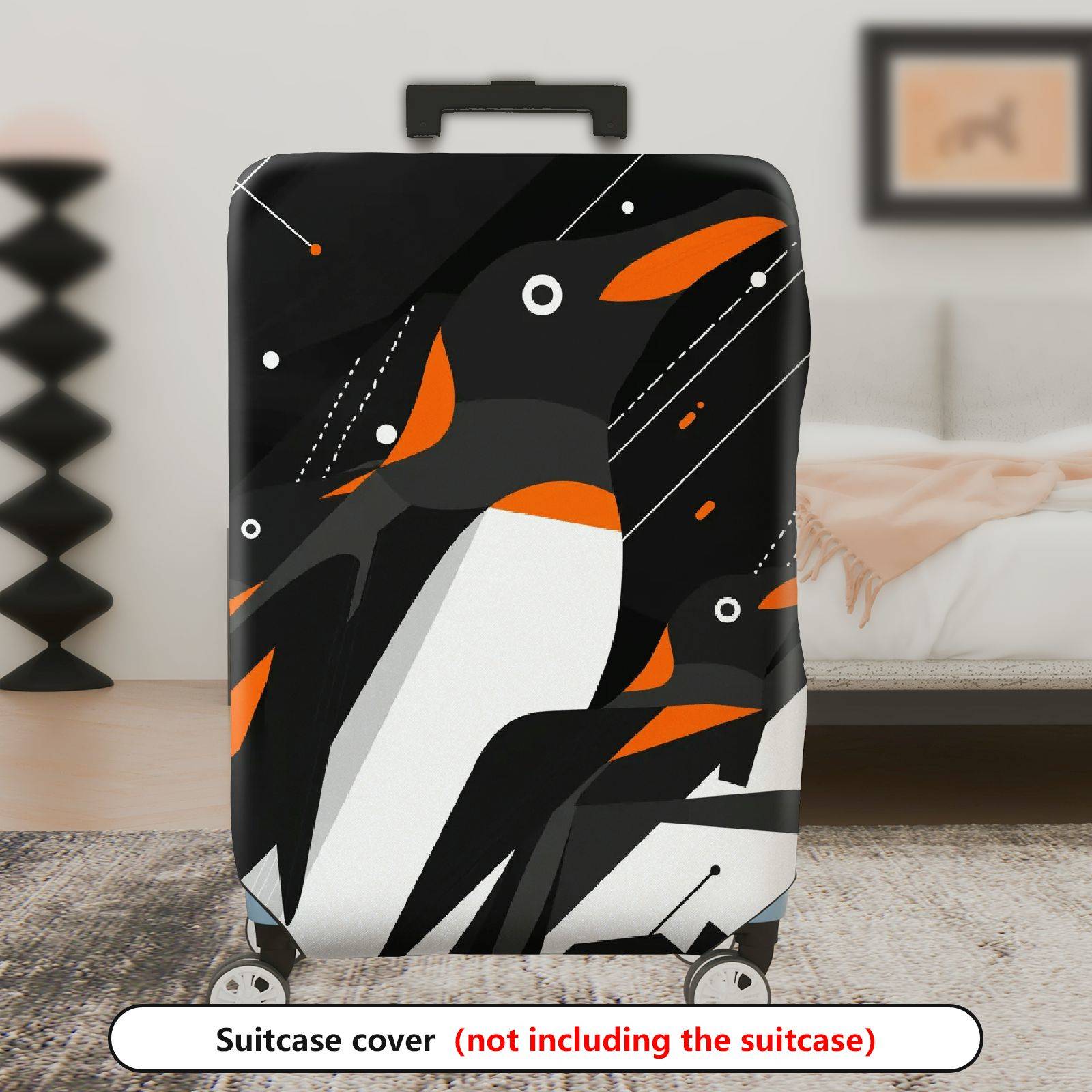 1-Piece Penguin Black White Orange Geometric Modern Travel  Suitcase Luggage Cover, Stretch Protective Sleeve