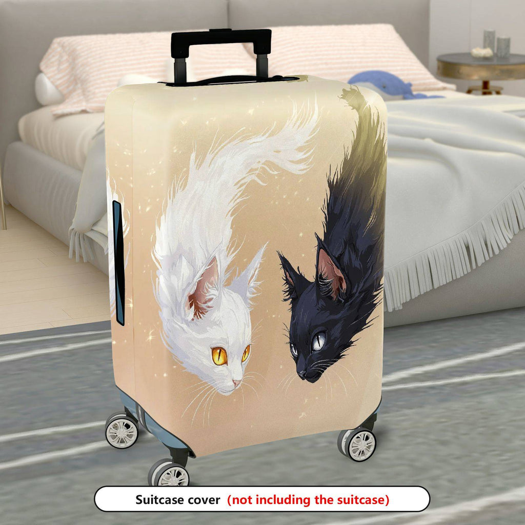 1-Piece Black White Cat Animal Artistic Fantasy  Suitcase Luggage Cover, Stretch Protective Sleeve