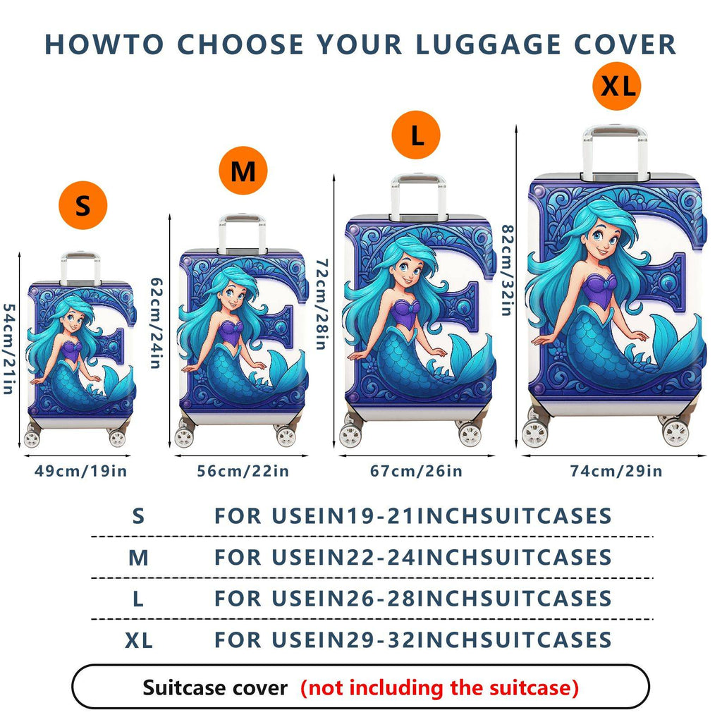 1-Piece Mermaid Fantasy Artistic Decorative Blue  Suitcase Luggage Cover, Stretch Protective Sleeve